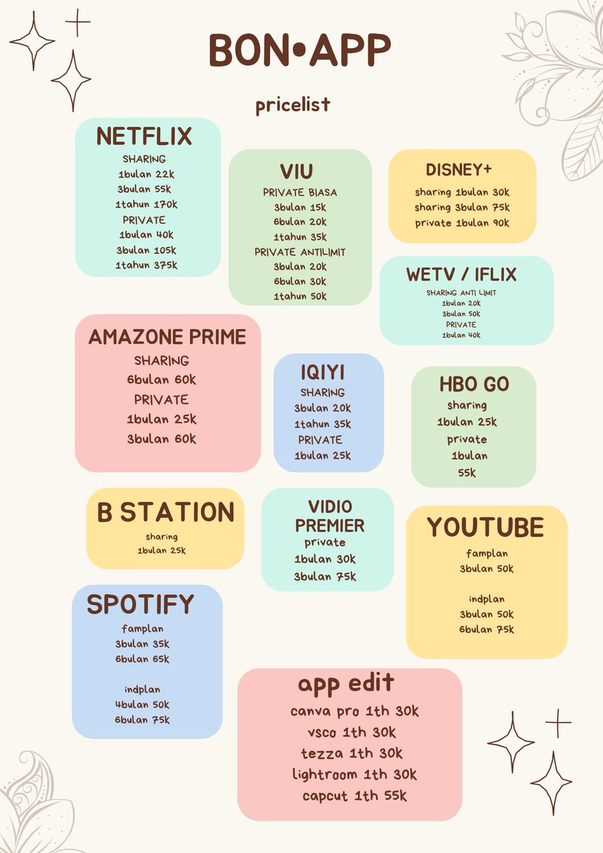 netflix viu wetv murahnya kak..
netflix yg 3bulan private lg promo 90k.
dijamin trusted🤩