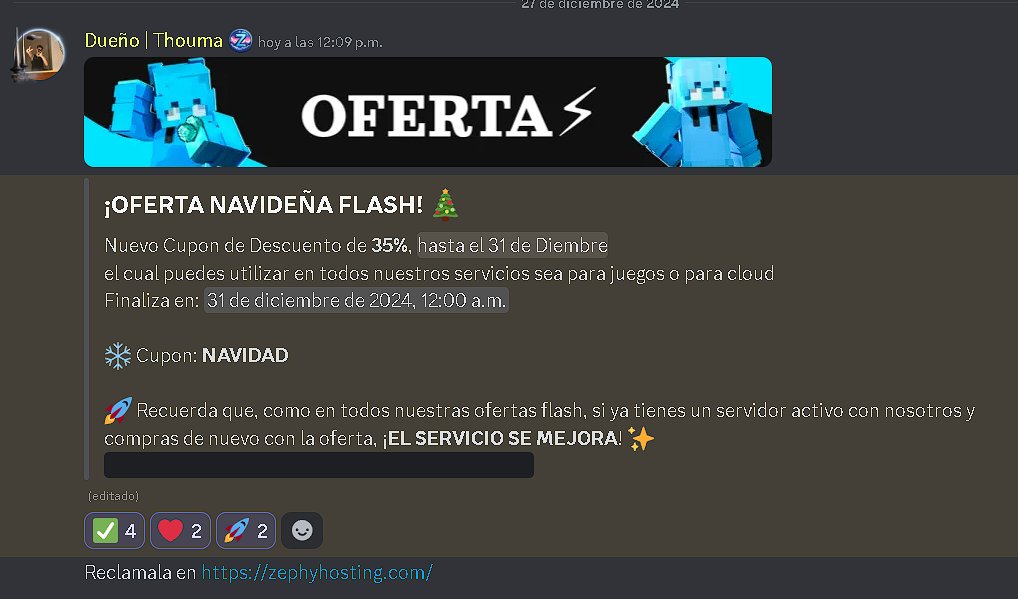 OFERTA FLASH NAVIDEÑA ACTIVA PARA TODOS USTEDES DISFRUTEN 🎄📷💙

discord.gg/zephyhosting (CANAL DE ANUNCIOS) 😎 🚀
