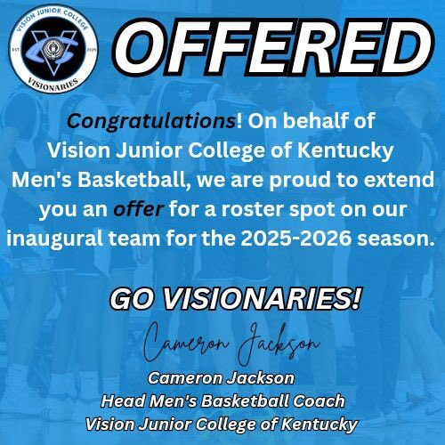 Jacob Chiles (@jacob_chiles) on Twitter photo Blessed to receive my first official offer from Coach Jackson and Vision Junior College of Kentucky @VJCKYathletics !
<a href="/CoachCjackson/">Cameron Jackson</a> <a href="/KevinMoses38/">Kevin Moses LLC</a>
<a href="/PrepHoopsKY/">Prep Hoops Kentucky</a> <a href="/KY_PrepReport/">Kentucky Prep Report</a>
<a href="/NextUpRecruits/">NextUpRecruits</a> <a href="/TSouthers/">Timothy Southers</a> Blessed to receive my first official offer from Coach Jackson and Vision Junior College of Kentucky @VJCKYathletics !
<a href="/CoachCjackson/">Cameron Jackson</a> <a href="/KevinMoses38/">Kevin Moses LLC</a>
<a href="/PrepHoopsKY/">Prep Hoops Kentucky</a> <a href="/KY_PrepReport/">Kentucky Prep Report</a>
<a href="/NextUpRecruits/">NextUpRecruits</a> <a href="/TSouthers/">Timothy Southers</a>