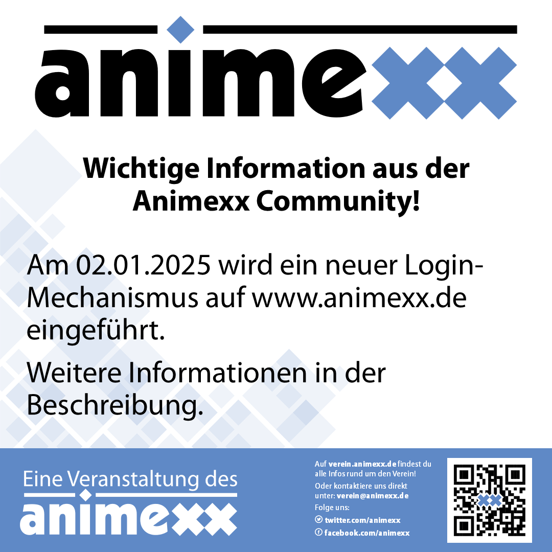 NiSaCon's tweet photo. Wichtige Information aus der Animexx Community!
.
Am 02.01.2025 wird ein neuer Login-Mechanismus eingeführt, der es Euch erlaubt, Euch bei allen teilnehmenden Projekten des Vereins mit einem einzigen Konto anzumelden. https://t.co/FKgbm7ccRU