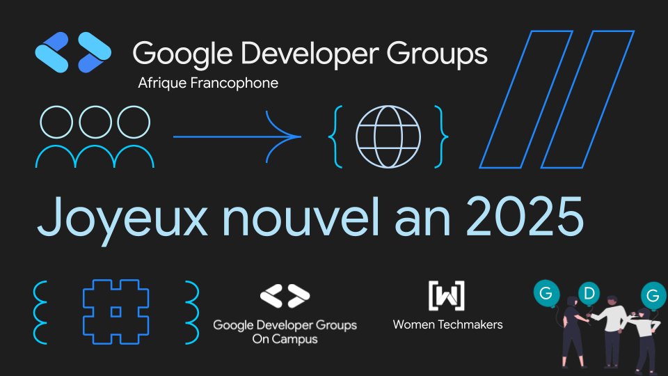 Chers membres des communautés GDGs Afrique Francophone,

🎊Nous vous remercions pour votre présence et votre implication durant cette année 2024. Votre soutien a été essentiel pour faire grandir nos communautés. Chaque rencontre en ligne, chaque partage, chaque connexion a été