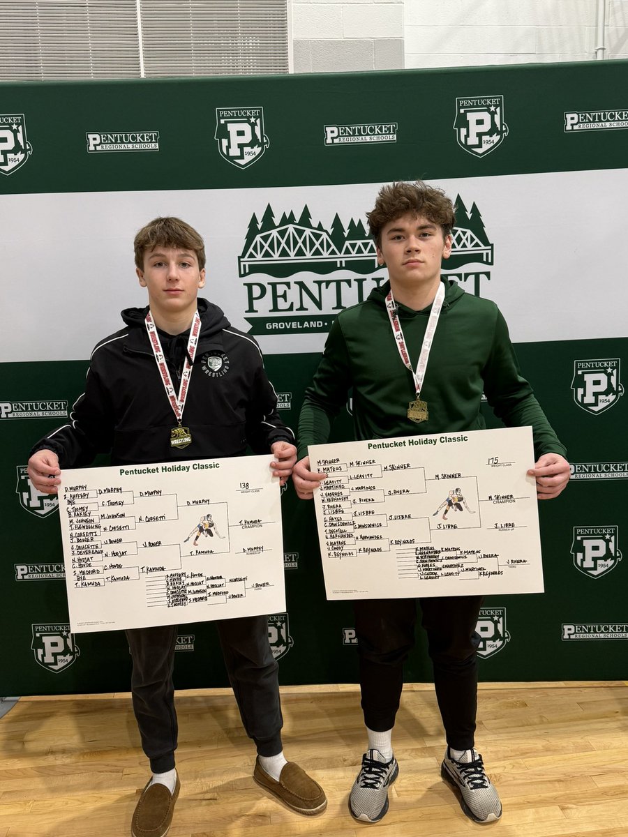 Congrats to seniors Tanner Kamuda and Mason Skinner on winning their weight classes!