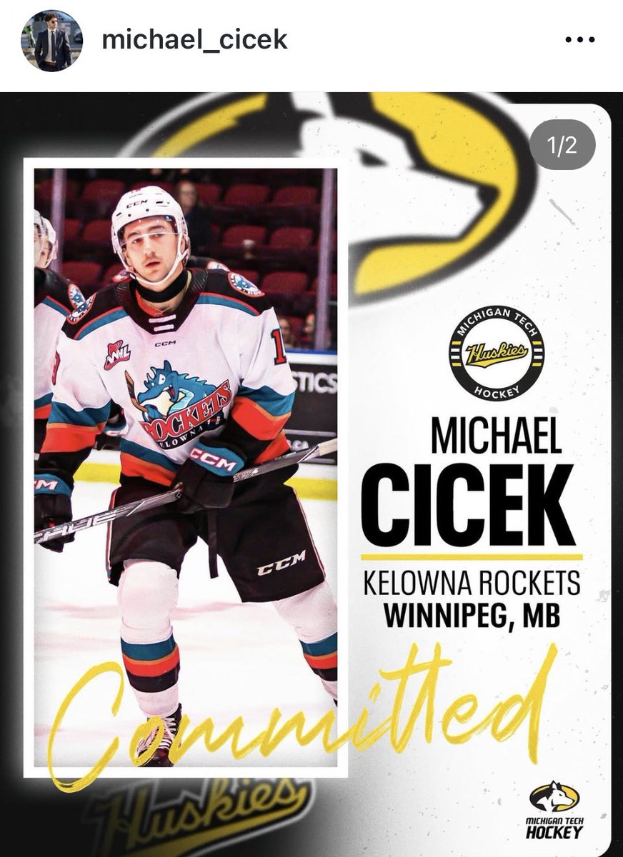 ‼️🚨BREAKING🚨‼️

The Michigan Tech Huskies land a commitment from Michael Cicek!

The ‘04 born forward from Winnipeg, Manitoba has 26 points in 29 GP this season for the Kelowna Rockets (WHL)

<a href="/itsdylandiaz/">MTU YB</a> <a href="/CCHAWatch/">CCHA WATCH</a> <a href="/TechHockeyGuide/">Tech Hockey Guide</a>