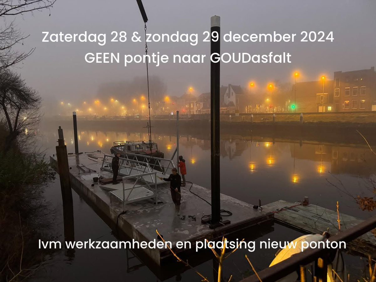 Let op: zaterdag 28 en zondag 29 december 2024 is er GEEN pontje naar <a href="/GOUDasfalt/">GOUDasfalt</a> . Dit ivm werkzaamheden en plaatsing van een nieuw ponton.