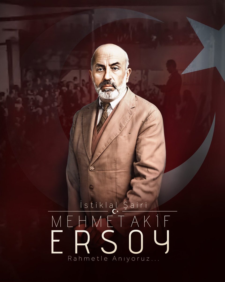 "Sen kendini küçük bir cisim sanıyorsun.
Hâlbuki en büyük âlem senin içinde gizlidir."

Medeniyetimizin akli ve vicdani sesini mısralarına nakşeden İstiklal Şairimiz #MehmetAkifErsoy 'u rahmetle anıyorum. 🇹🇷