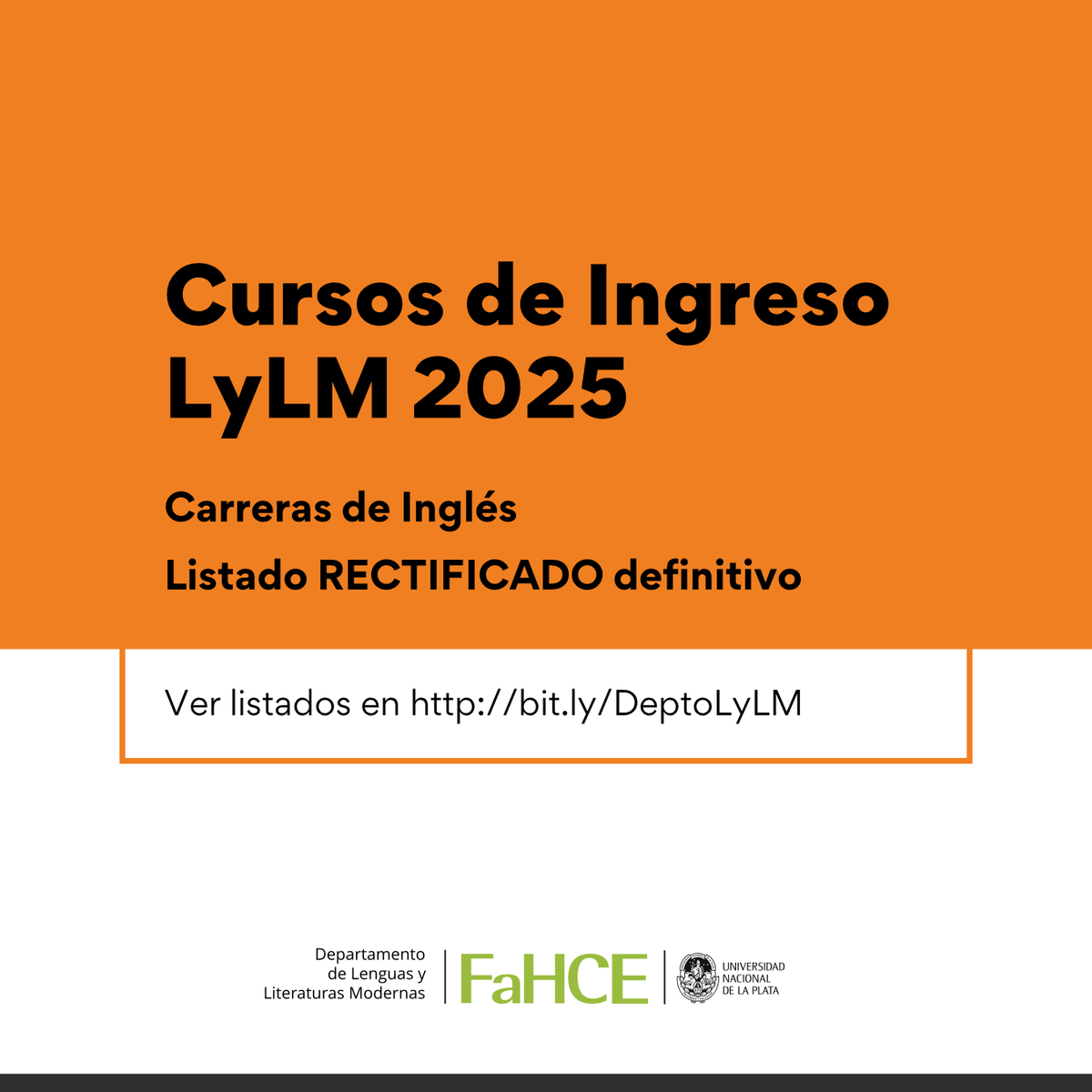 deptolylm's tweet photo. Cursos de Ingreso LyLM 2025
Carreras de Inglés
Listado RECTIFICADO definitivo
Ver listados en nuestra página https://t.co/y3xuDuI5Lm https://t.co/1zYyqYdBUa