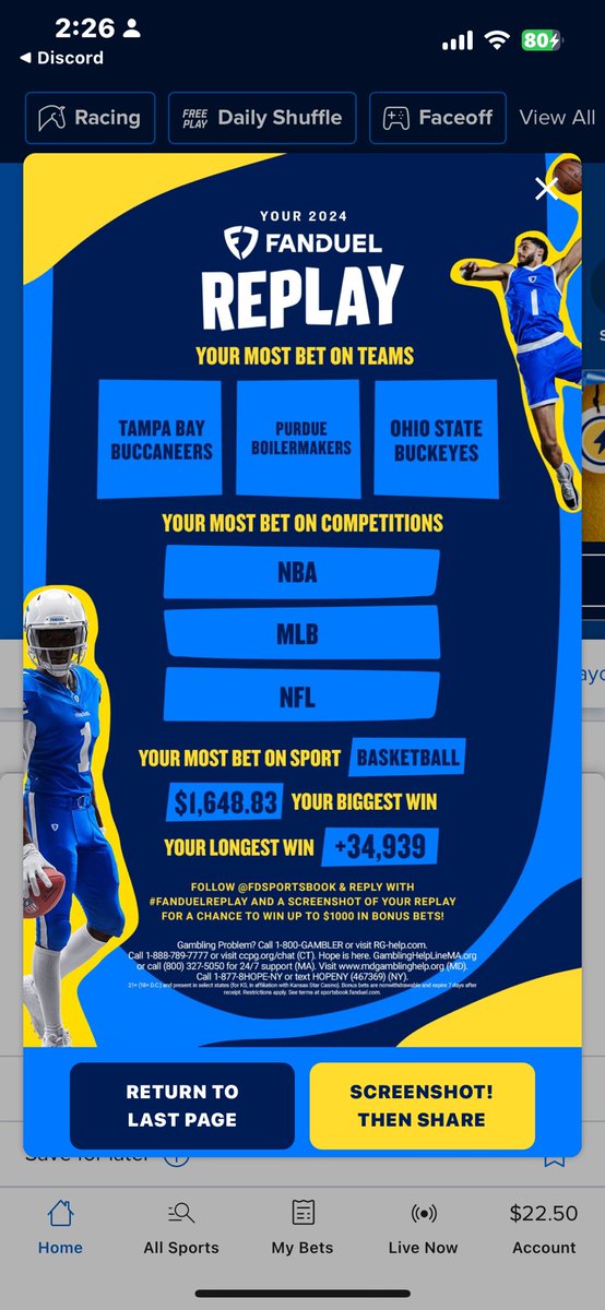 IceBeatU2It's tweet photo. @FDSportsbook #FanDuelReplay heyyy let’s hopefully keep getting some wins https://t.co/28Prr9G9cP
