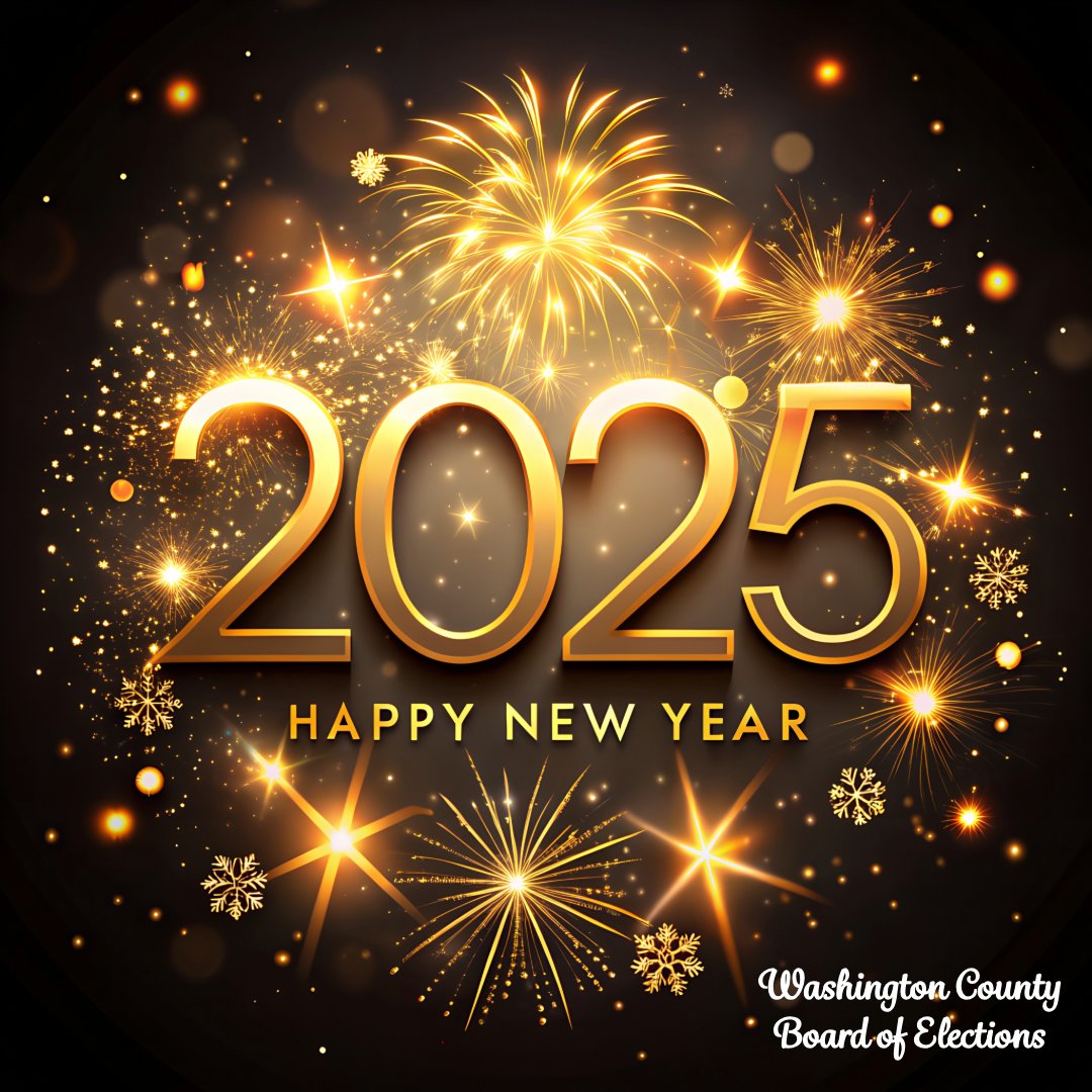 Happy New Year!  The Washington County Board of Elections will be closed on Tuesday and Wednesday, December 31 and January 1 for New Year's Day!  The office will reopen on Thursday, January 2, 2025 at 8:00 am.
washco-mdelections.org
240-313-2050