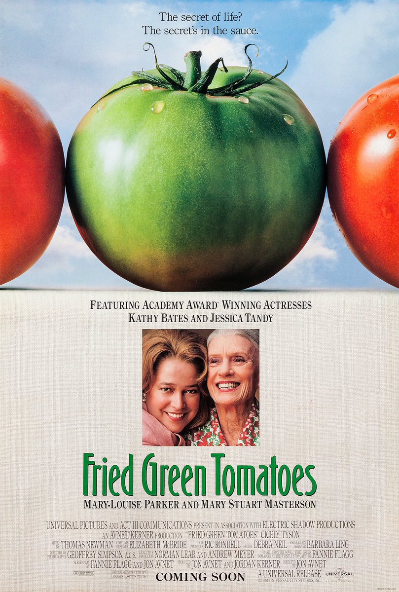 FilmNewsNos's tweet photo. 🎬MOVIE HISTORY: 33 years ago today, December 27, 1991, the movie ‘Fried Green Tomatoes’ opened in theaters!
#KathyBates #MaryStuartMasterson #MaryLouiseParker #JessicaTandy #CicelyTyson #ChrisODonnell @StanShaw1 #GailardSartain #TimothyScott #GaryBasarabara #LoisSmith #JonAvnet https://t.co/jxGxehLPeC