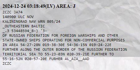 Springbok1973's tweet photo. 518 Khz STORIES.
Russia suspends innocent passage in its Kaliningrad waters. Maritime tension in the Baltic grows. #YIPENG3 #EAGLES
Rusia suspende el paso inocente en sus aguas de Kaliningrado. La tensión marítima en el Báltico crece, sumado a los incidentes #PescandoCables https://t.co/MAhtbDckIh