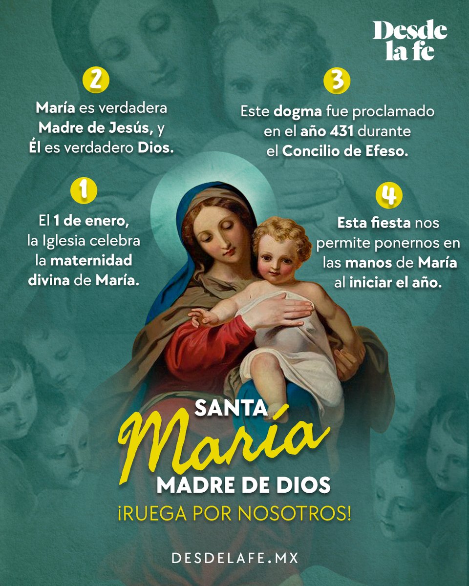 DesdeLaFeMx's tweet photo. #Feliz2025 🙌🏼 ¡Comencemos el año de la mano de María! Este 1 de enero celebramos la solemnidad de Santa María, Madre de Dios. 🙏🏼

Conoce más sobre esta fiesta aquí 👉🏼 https://t.co/ZiUZvdlRWt https://t.co/W8SadlSTkF