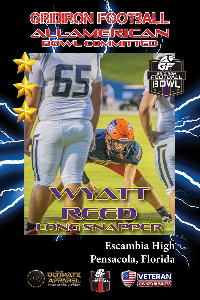 GridironFootbal's tweet photo. BREAKING NEWS: Escambia High School (Pensacola, FL) LS Wyatt Reed (@Big_Reed06) commits to the Gridiron Football All-American Bowl Game! Check out our newest commit here!

READ: https://t.co/Mcrwqogy4f https://t.co/OOUxLQUHLJ