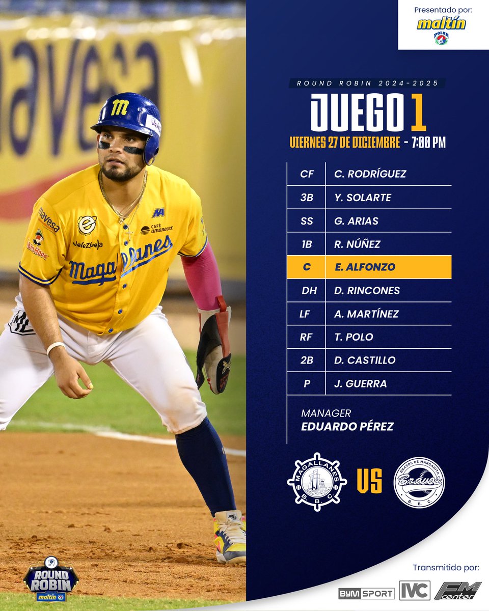 Magallanes_bbc's tweet image. ¡𝗘𝘀𝘁𝗮𝗺𝗼𝘀 𝗹𝗶𝘀𝘁𝗼𝘀! 💪⛴️

Lineup para el primer juego del Round Robin 🆚 @labarrabrava 📄⚓️

#Magallanes #Todosabordo