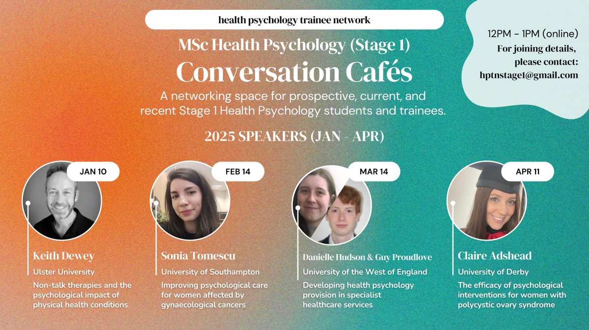 Countdown to 2025 begins! 🎉 Get ready for an inspiring year of #HealthPsychology at our #ConversationCafes! Join us from January to April for thought-provoking talks with a fantastic lineup of speakers. 🗓️ Save the dates &amp; don’t miss out!