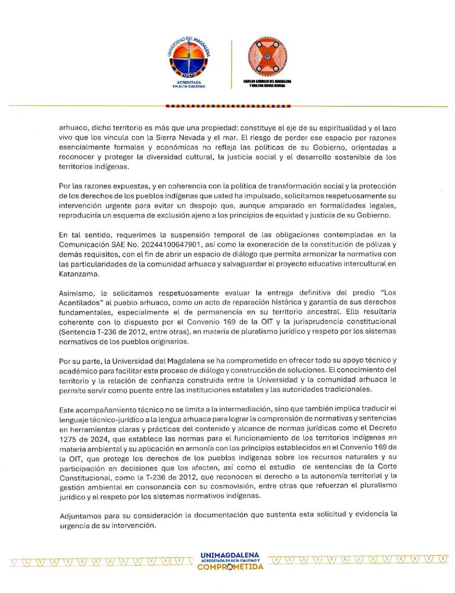 Unimagdalena's tweet photo. 🛖Katanzama: el hogar espiritual del pueblo arhuaco está en riesgo. La comunidad enfrenta plazos y exigencias injustas que amenazan con despojarlos de su territorio ancestral.

Hacemos un llamado al presidente @petrogustavo para salvaguardar este lugar.

#DefendamosKatanzama https://t.co/L3YBLTDC7P
