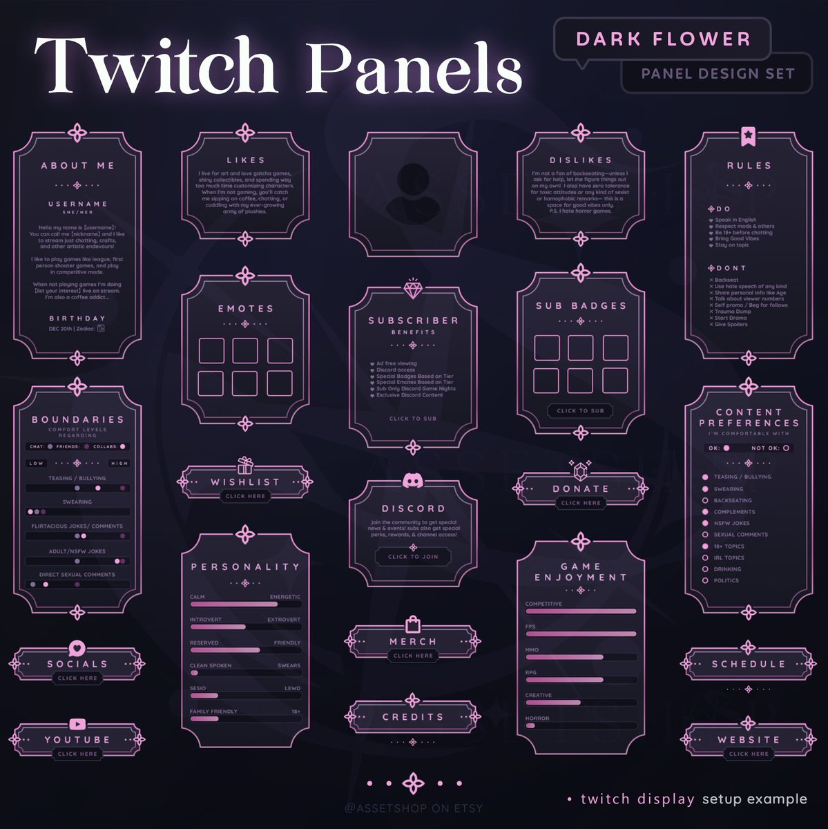 AssetShop_'s tweet image. Here's how I'd organize the Twitch panels
【true to Twitch's spacing/display】