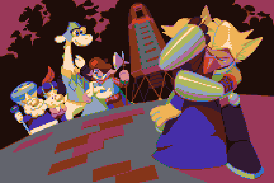 Dim_Widdy's tweet photo. The moment of a "princess" being united with her father after falling from space. The depiction is by the memory of the world's inhabitants and may not be completely accurate to actual events, if they ever did happen.

Secret Santa for BleuPale on PixelJoint. https://t.co/jC88AkGGbb
