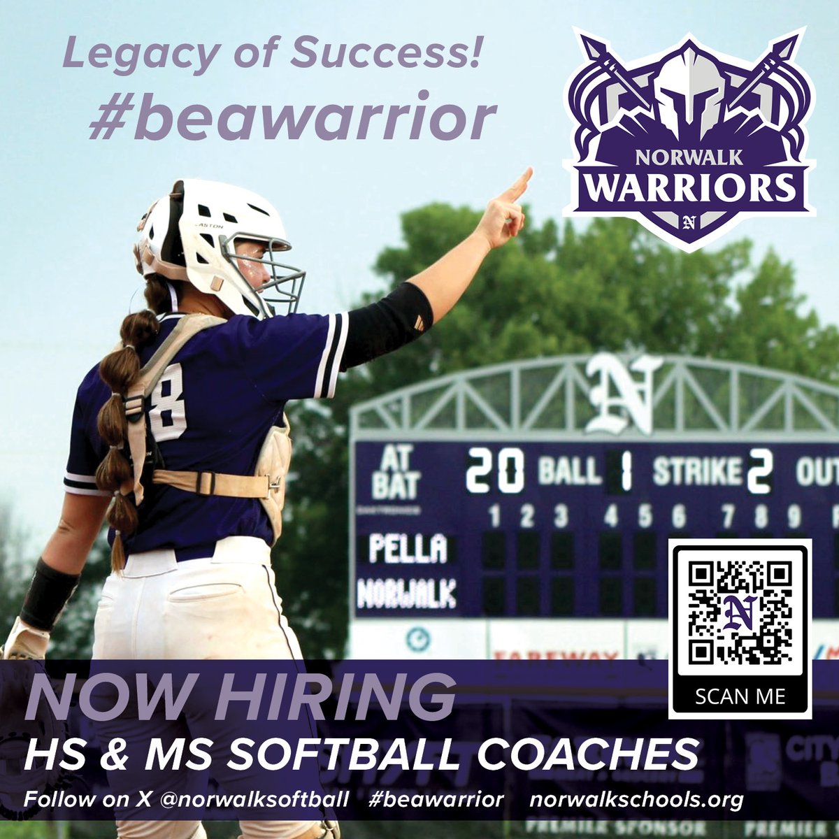 We're hiring HS/MS softball coaches for the 2025 Norwalk Warrior softball program. If you're passionate about developing players and continuing a tradition of excellence, we want you on our team! 🥎 qrco.de/warriorsoftball <a href="/norwalksoftball/">Norwalk Softball</a>