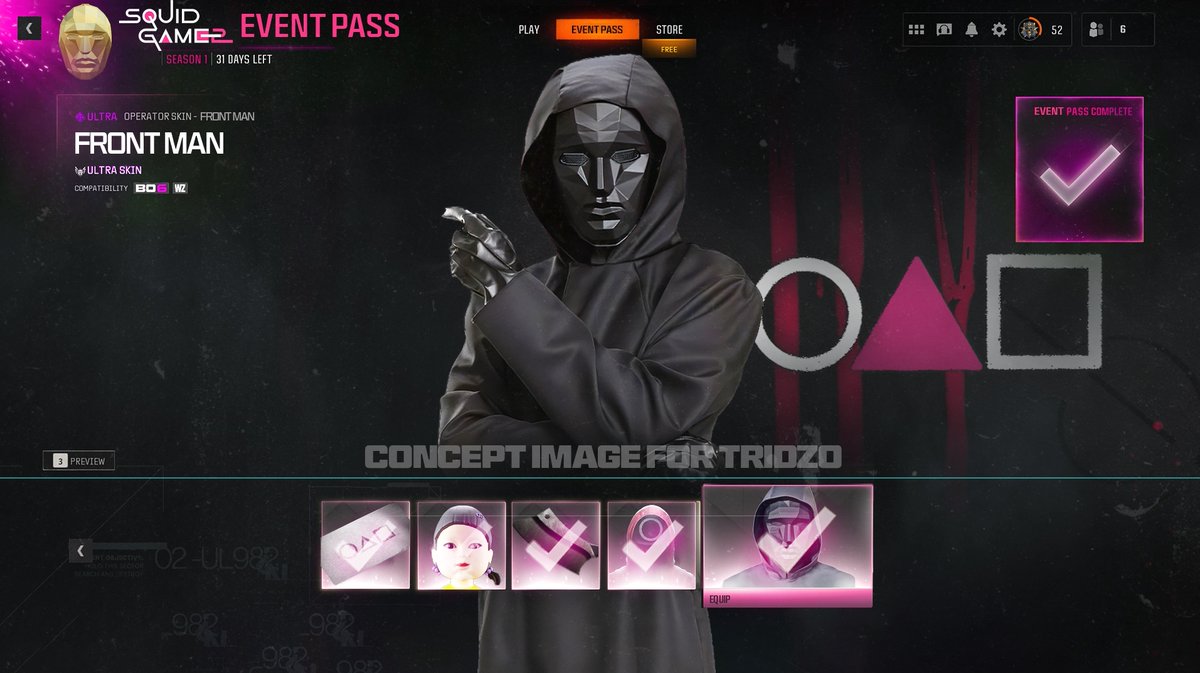 Tridzo's tweet image. #BlackOps6 will be introducing an Event Pass for Squid Games. This will basically be a mini battle pass themed around Squid Games Event and will include the Front Man Operator Skin and other Rewards.

This could be a BIG L or W depending on how they do it. If they bring bundles…
