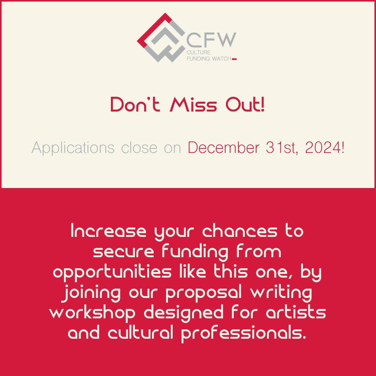Funding opportunity for artists &amp; creatives in Zimbabwe!
Increase your chances of getting accepted, you can unlock the logic behind proposal writing at our workshop! 
Book your spot ! call : tinyurl.com/4m2thudm
Proposal Writing Registration: tinyurl.com/PWW180125
