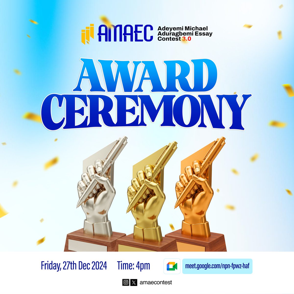 AMAECONTEST's tweet photo. This is to announce to the general public that we have come to the end of the AMAEC 3.0 edition, to everyone that contributed to this, we want to say a very big thanks to you. 
@HOST_Dr  @chief_spanz @Damilare_Deeeee @olakulehinade @OwadayoOlabisi @Moderator_Mash @AMAGlobalAsset https://t.co/kW2NAkMyC4