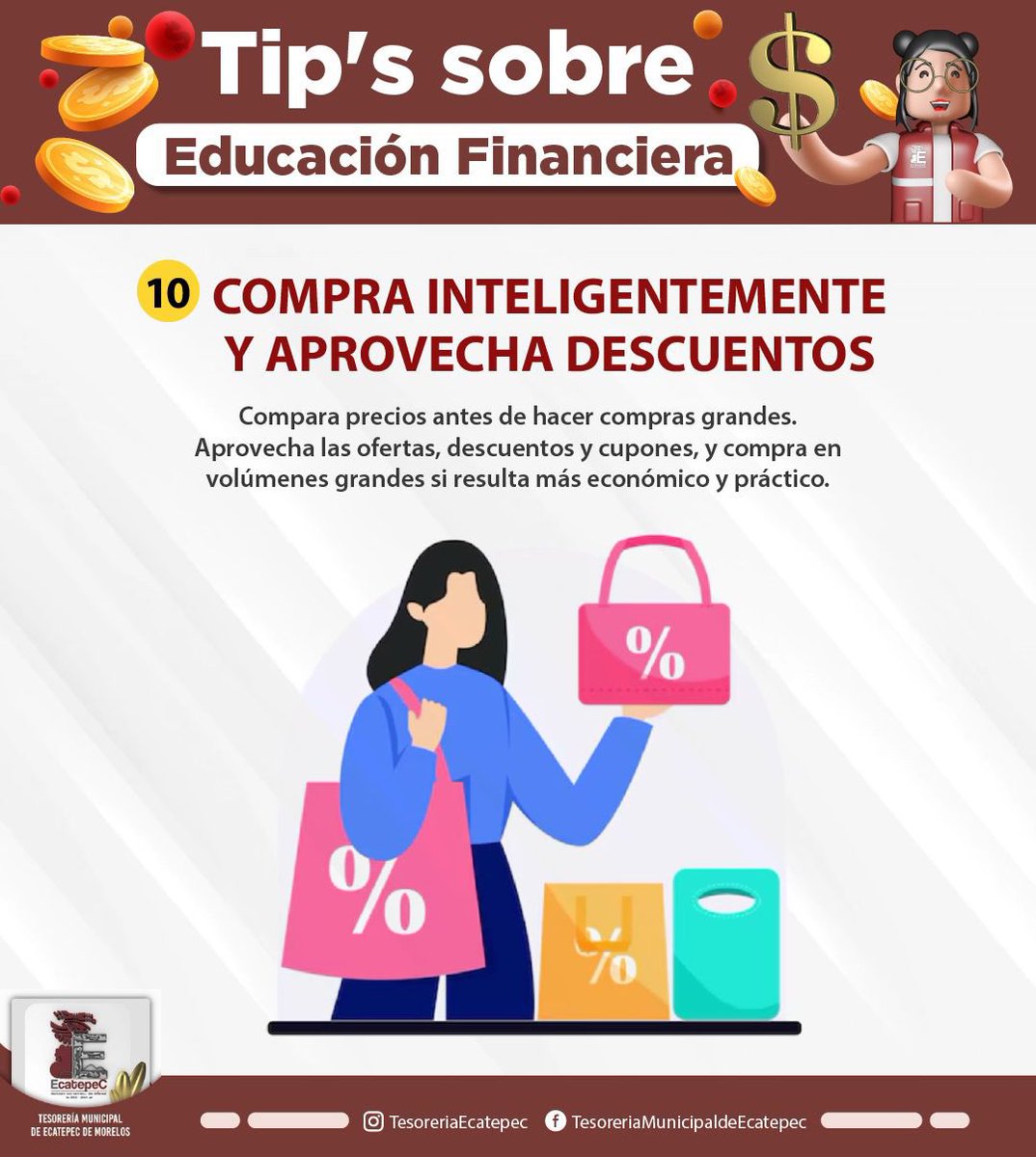 TMEcatepec's tweet photo. Prioriza lo necesario, compara antes de decidir y evita el impulso. Deja que el ahorro sea tu mejor aliado para que tu bolsillo siempre esté a salvo. 💰
Tips de ahorro que la Tesorería tiene para ti. 🙂 https://t.co/lyelUUNY4E