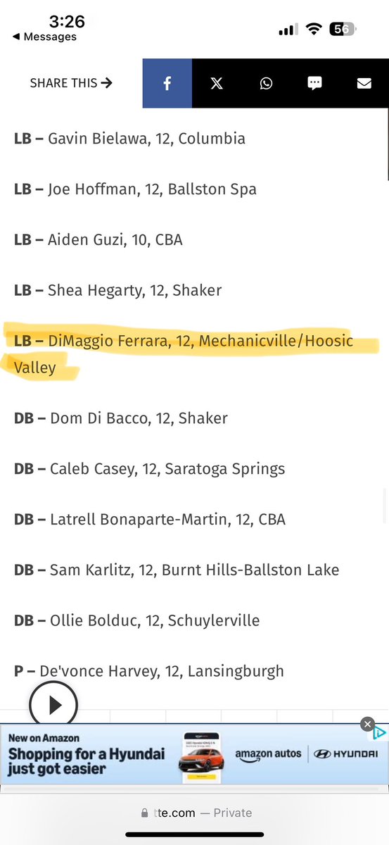 Honored to be named Daily Gazette 2nd Team All-Area for all of Section 2! @MHVFootball