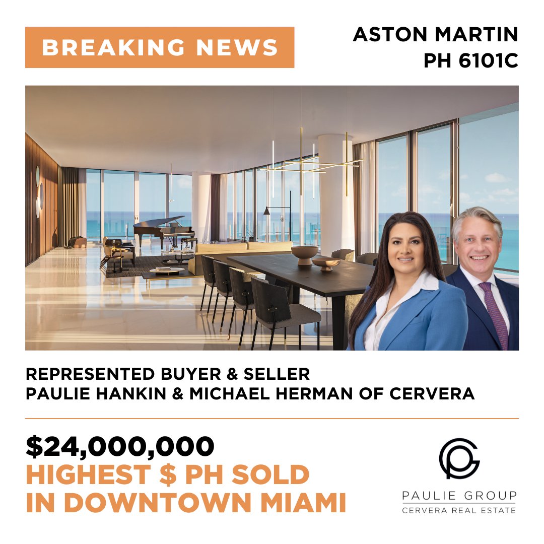 Congratulations to Paulie Hankin, P.E. and Michael Herman of @PaulieGroup, the listing and selling agents behind this record-breaking $24M Penthouse sale—the highest-priced ever in Downtown Miami! #recordbreakingsale #Miami #AstonMartin