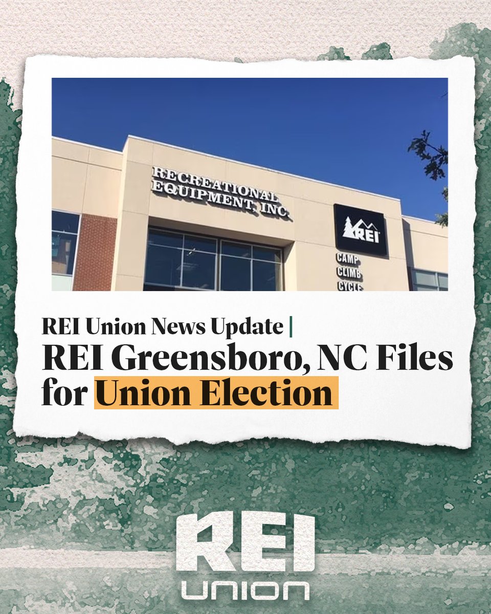 reiunion's tweet image. 🚨 IMPORTANT REI UNION UPDATE 🚨

Our coworkers at REI in Greensboro, NC, just FILED FOR THEIR UNION ELECTION! After they vote #UnionYes, they’ll join us as the 11th unionized REI store! With their union, our coworkers in Greensboro will be fighting for consistent schedules,