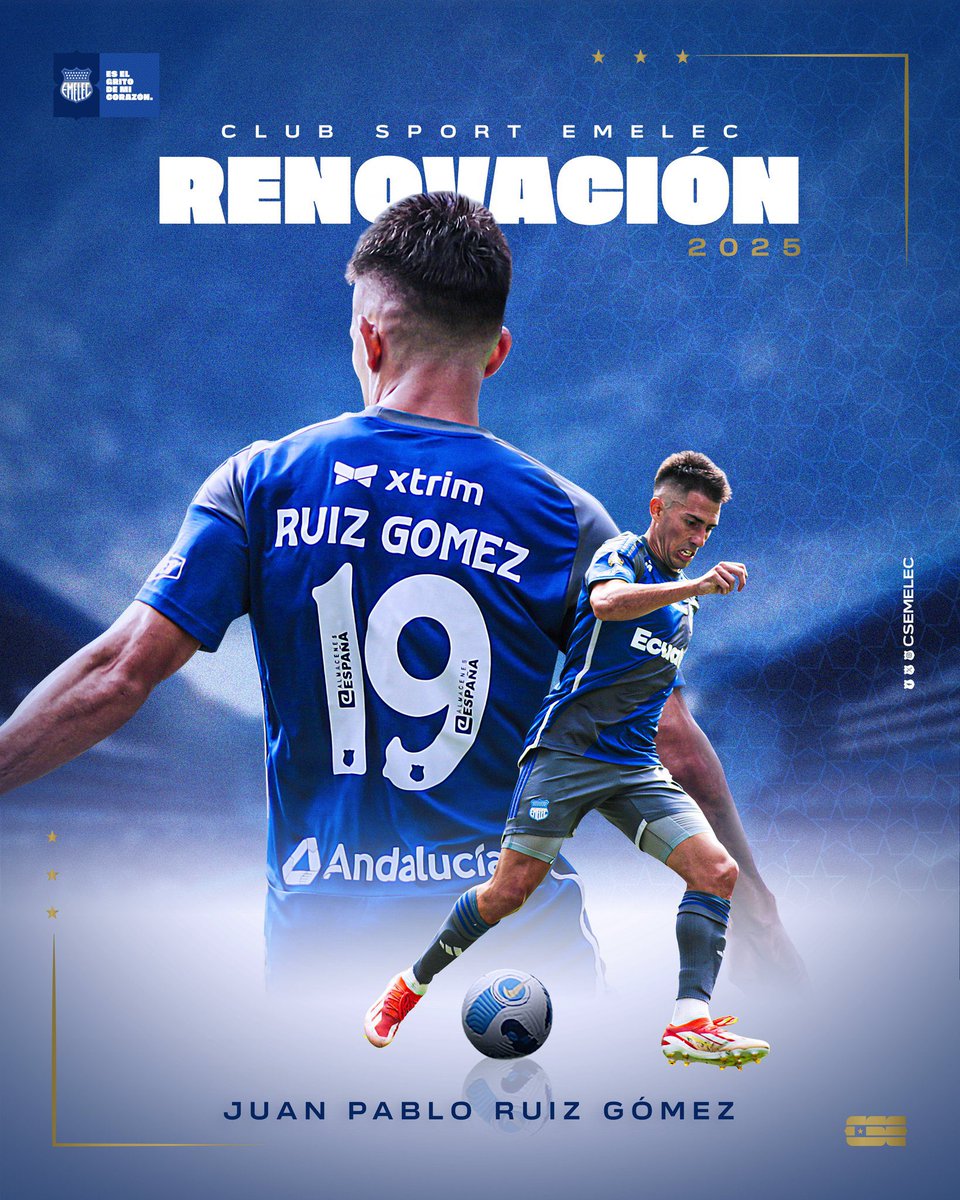 FCRadioTV's tweet photo. ✅ ¡RENOVADO!

🔵 Juan Pablo Ruiz seguirá vistiendo la camiseta de #Emelec en 2025. A pesar de haber anunciado su salida, el argentino llegó a un acuerdo con la directiva y continuará aportando su talento al Bombillo.

📸 @CSEmelec https://t.co/VIPv7569tU
