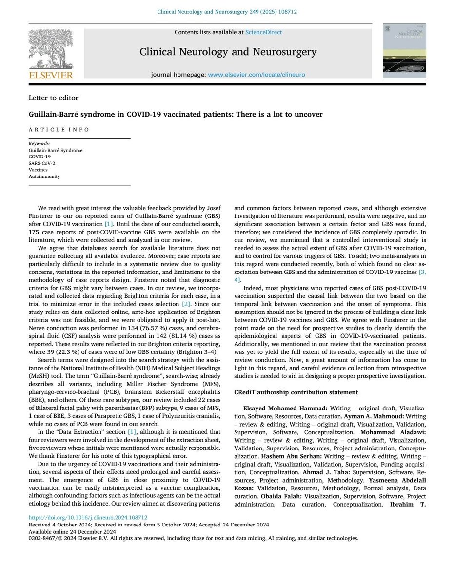 #Elsevier publishing house offered me a personalized share link access to the full text of our last #editorial about the #Guillain_Barre_syndrome. 

click on the link, access, download and read it before 15 February 2025.

 Don't miss this opportunity.