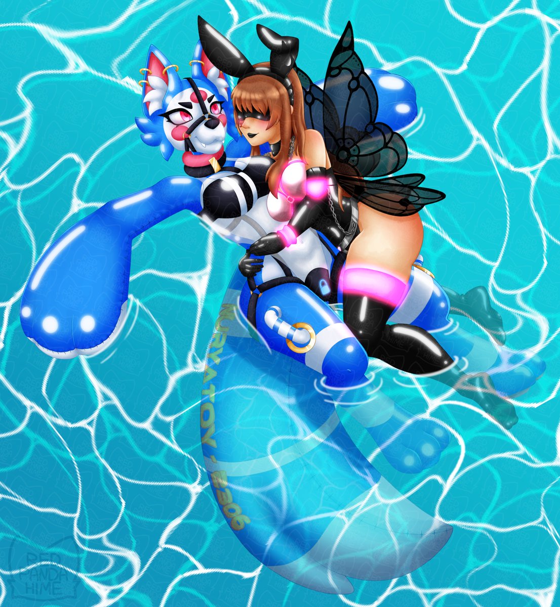 My Christmas present for my favourite pool toy <a href="/NuraShiny/">NuraShiny 💋 Vampire Vtuber & Horny Jail inmate 🔞</a> ! Love you babe. Art by redpandahime on the blue site #latex #chastity #bondage #furry