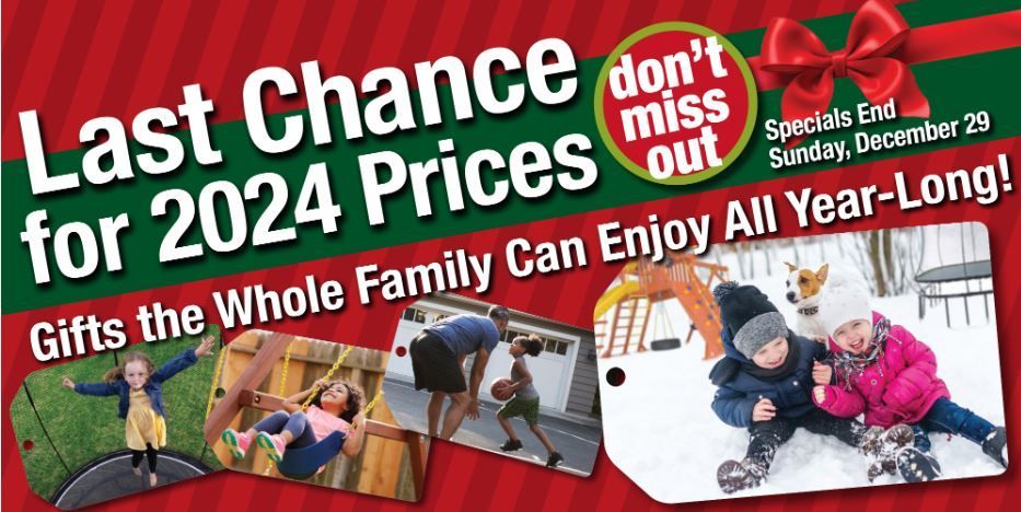 SuperiorPlay's tweet image. 🚨 LAST CHANCE ALERT! 🚨 Lock in 2024 pricing before it's gone! 
✨ Upgrade your backyard fun with Superior Play Systems. 
Don't wait—the sale ends soon! ⏳

👉 bit.ly/SPS_Specials 

#SuperiorPlaySystems #BackyardFun #LastChance #OutdoorPla