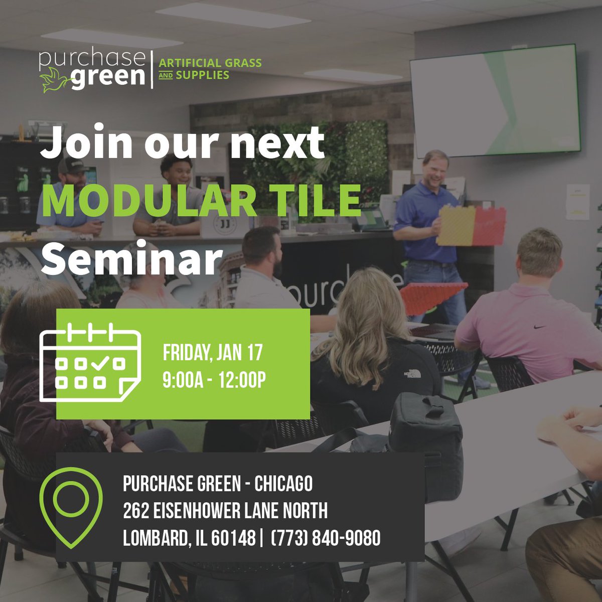 PurchaseGreen's tweet photo. Purchase Green Chicago is hosting a Modular Tile Seminar on Friday, January 17. #Contractors and #DIYEnthusiasts are welcome.

Reserve your spot here: https://t.co/WPrJhZSCHf

#PurchaseGreen #OutdoorLiving #HomeImprovement #TileInstallation #Workshop #Chicago #Lombard https://t.co/eY69x8jzCc