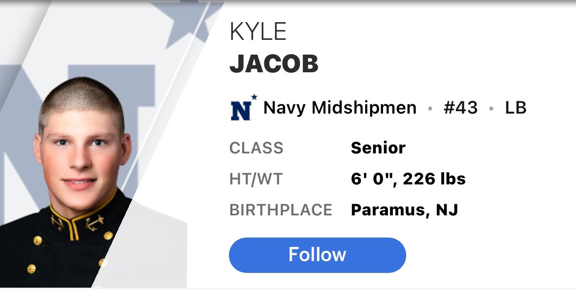 Brian Carr-North Jersey HS “Football Show" (@bcarrnjsports1) on Twitter photo Congrats to <a href="/NavyFB/">Navy Football</a>
#NJFootball alum
Game high top tacklers in Armed Forces Bowl victory
LBs
Colin Ramos #12 plus fumble rec <a href="/IronmenAthletic/">Don Bosco Athletics</a>
Kyle Jacob #9 plus sack
<a href="/Paramus_Schools/">Paramus Public Schools</a>
<a href="/NJScom/">NorthJerseySports</a> <a href="/Chattermeister/">Steven Tober</a> <a href="/rayteodora1/">Ray Teodora</a>
espn.com/college-footba… Congrats to <a href="/NavyFB/">Navy Football</a>
#NJFootball alum
Game high top tacklers in Armed Forces Bowl victory
LBs
Colin Ramos #12 plus fumble rec <a href="/IronmenAthletic/">Don Bosco Athletics</a>
Kyle Jacob #9 plus sack
<a href="/Paramus_Schools/">Paramus Public Schools</a>
<a href="/NJScom/">NorthJerseySports</a> <a href="/Chattermeister/">Steven Tober</a> <a href="/rayteodora1/">Ray Teodora</a>
espn.com/college-footba…