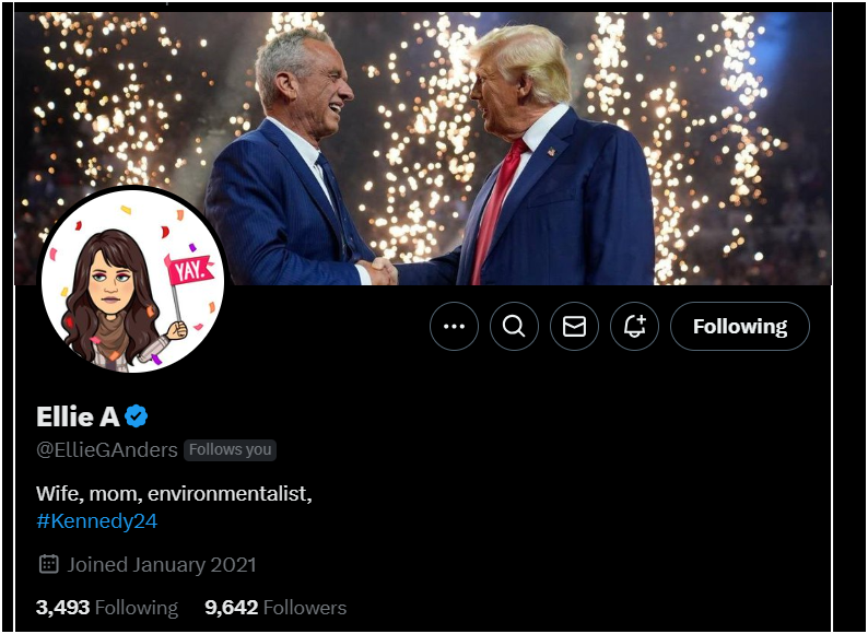 PrairiePatriot9's tweet image. 🎉 Shoutout ! 🎉🎉🎉🎉🎉🎉🎉
Wife, mom, environmentalist, 
#Kennedy24

Thank you all for being awesome and supporting each other! 🙌
👉👉 Please follow! @EllieGAnders