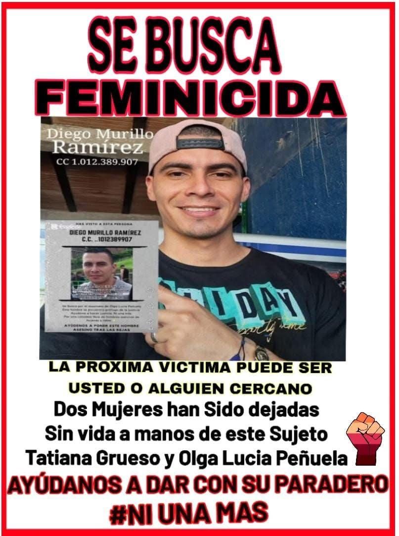 dianamotavo's tweet photo. Diego Murillo Ramírez con cédula 1012389907 asesinó a una Tatiana Grueso le dieron una condena baja y salió de la cárcel por lograr beneficios y casa por cárcel. 

Acaba de asesinar a otra mujer,Olga Lucía Peñuela y se fugó, la familia de Olga pide lo ayudemos a buscar por favor  RT