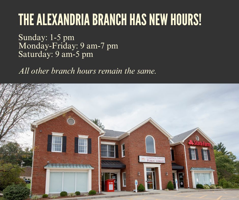 Good news! Starting Jan. 2, the Alexandria Branch will have expanded hours. ✨
