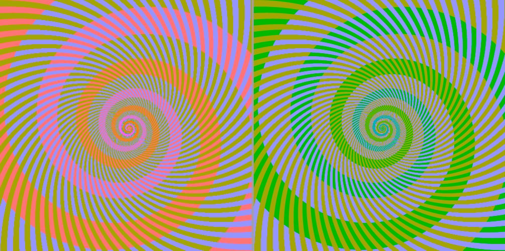 Pink is actually the same color as orange, and blue is the same color as green.