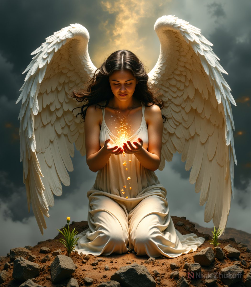 NickZhukoff's tweet image. 3. Angel of Light – Mercy
Kneeling to the earth, the Angel of Mercy cradles a fragile flame in her hands. Her prayer is a beacon of forgiveness and compassion. Mercy heals wounds and unites souls, offering solace in times of despair.
#WingsOfEternity #AngelOfMercy
