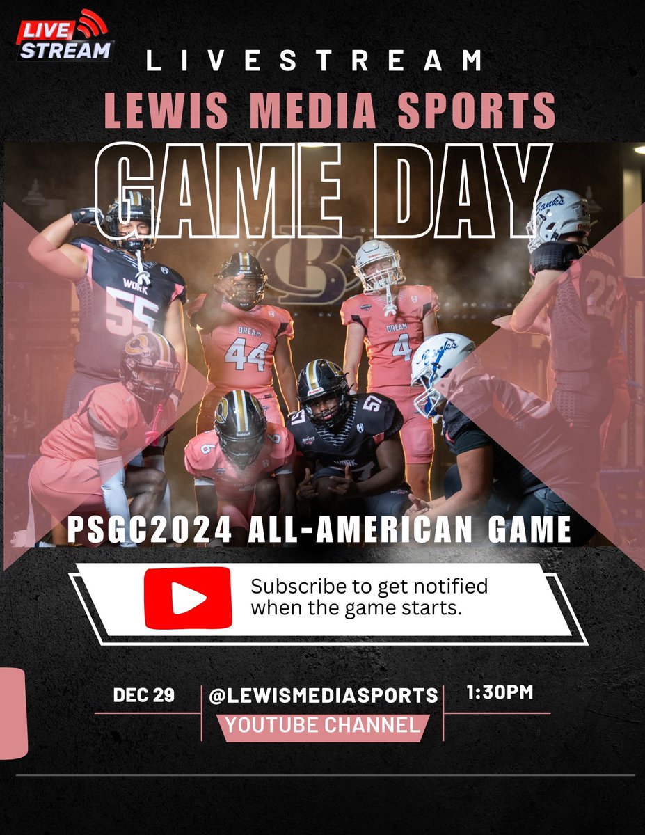 Coach Daniels (@coachdaniels06) on Twitter photo The <a href="/PSGC2024/">🍑Peach State Gridiron Classic All-American Game🍑</a> All-American Game will be live streaming on YouTube.
🗓️ Sunday 12/29
⌚️1:30pm ET
📍YouTube
🔗@LEWISMEDIASPORTS The <a href="/PSGC2024/">🍑Peach State Gridiron Classic All-American Game🍑</a> All-American Game will be live streaming on YouTube.
🗓️ Sunday 12/29
⌚️1:30pm ET
📍YouTube
🔗@LEWISMEDIASPORTS