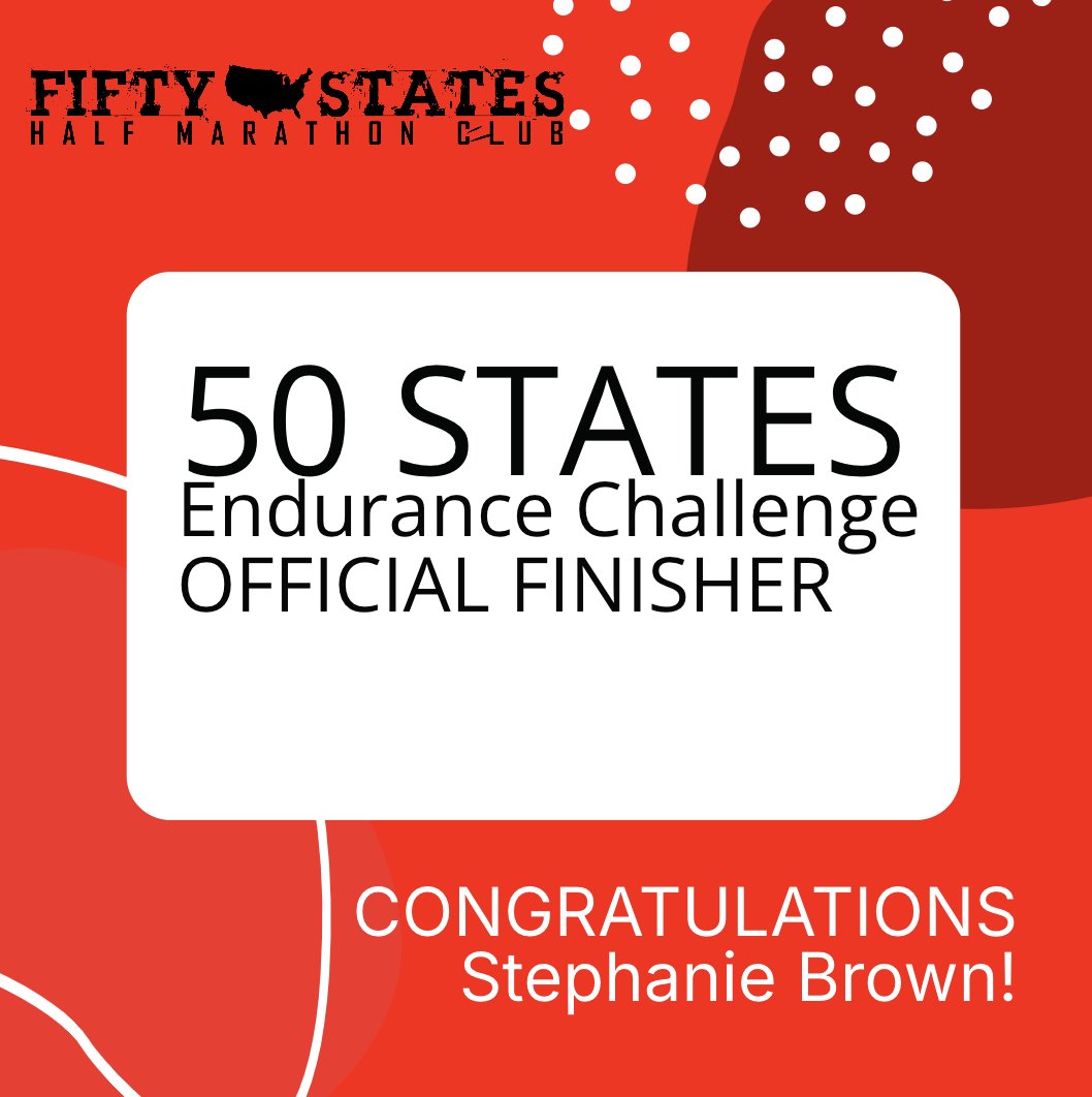 Congratulations to Stephanie Brown, from Rochester, #Michigan, for completing the 50 States Endurance Challenge, a combination of marathons and half marathons in all 50 states. #halfmarathon #marathon #50stateshalfmarathonclub #running