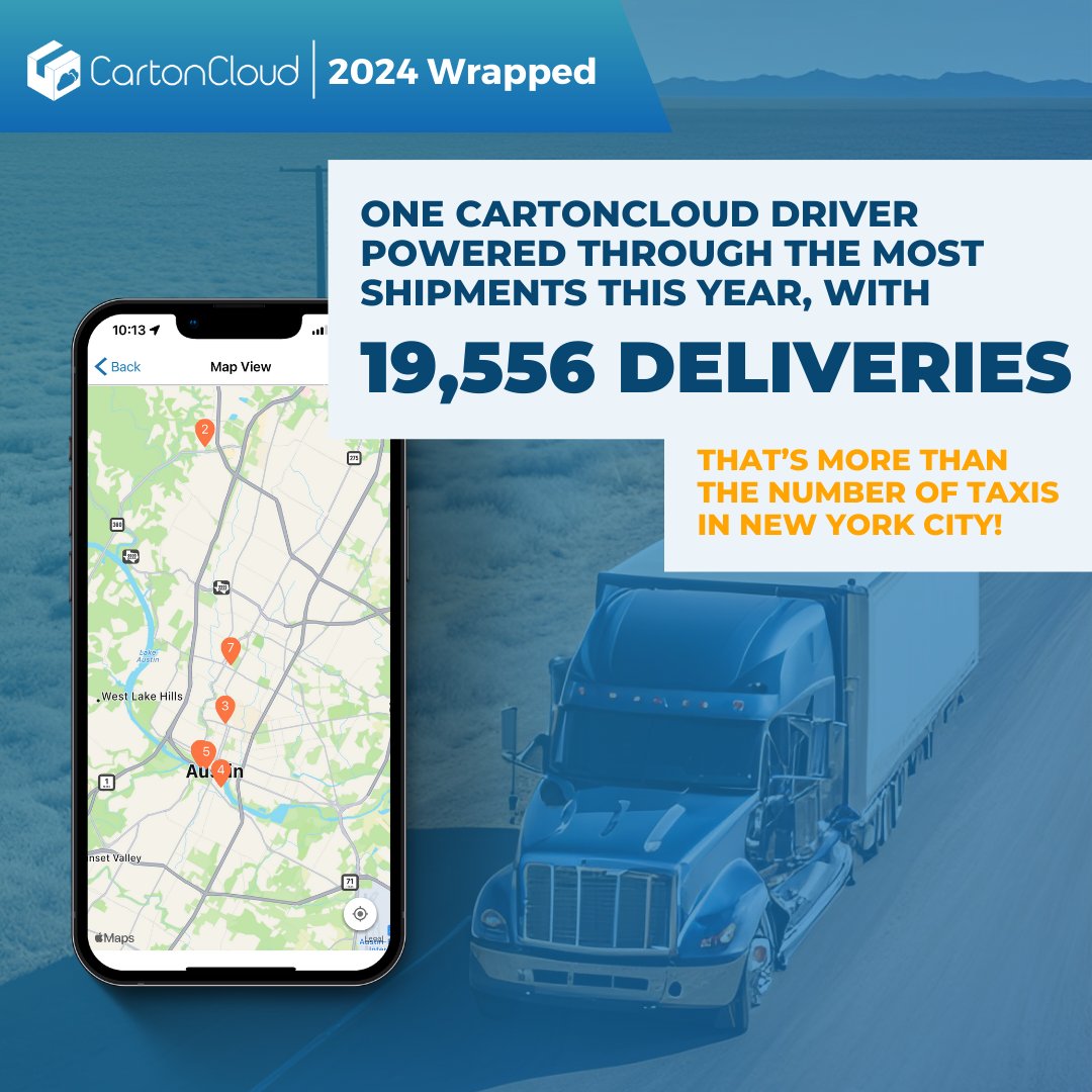 🚚💨 Our 2024 CartonCloud Pallet-Wrapped starts with a big shoutout to our busiest driver, who smashed through 19,556 deliveries in this year —outnumbering the number of taxis in NYC! 🗽🚕

#CCWrapped2024 #YearInReview