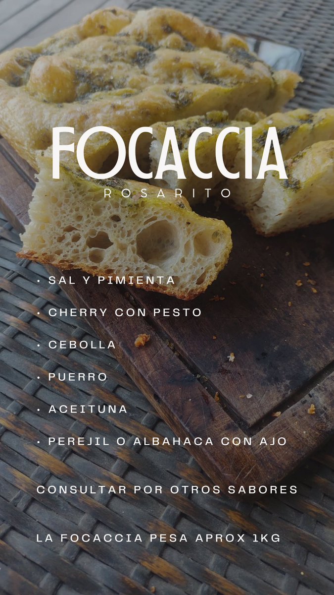 Che, vuelven a estar activas las focaccias, las piden ahora y se retiran el lunes 30 y el martes 31 hasta el mediodía.