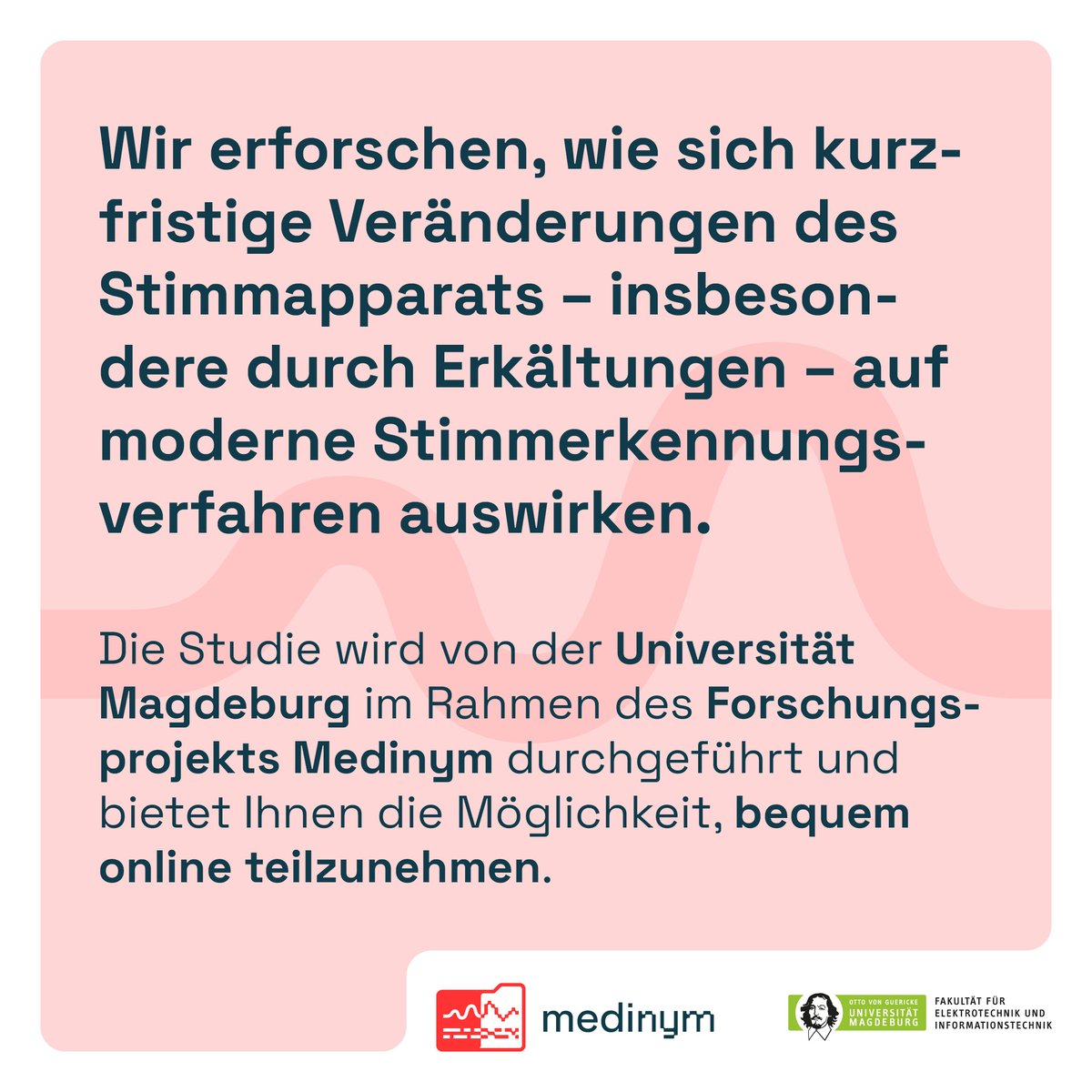 Mein Kollege <a href="/ingsiegert/">IngSiegert</a> sucht Teilnehmer*innen für eine Studie zum Einfluss von Erkältungen auf die Sprecher*innen-Charakteristik!
- Teilnahme max. 15 min pro Teilnahmezeitraum
- Durchführung online möglich
- 10€ Aufwandsentschädigung
Anmeldung: befragungen.ovgu.de/uris/