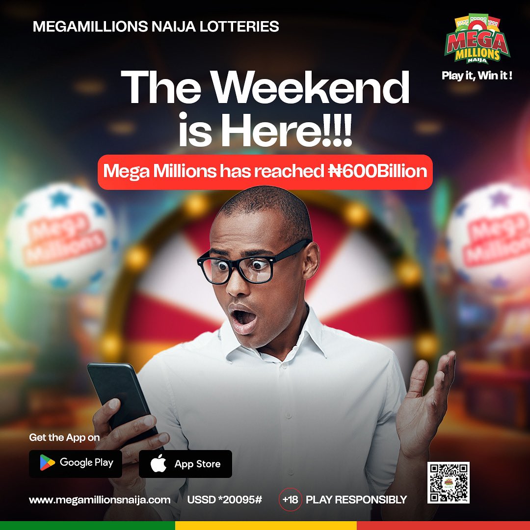 MegamillionsNG's tweet photo. TGIF! 

The weekend is here. The MegaMillions jackpot just keeps growing bigger and better! Don’t miss out—the draw happens tonight! 🎟️🔥🔥. Play it, Win it!

#megamillionsnaijalotteries 
#megamillionsnaija 
#playitwinit
#TGIF https://t.co/Mb67omCJYb