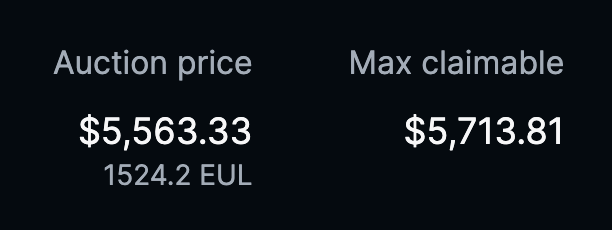 First test of fee flow, a reverse Dutch auction for claiming fees on Euler using EUL. 

The auction price is now lower than the value of fees. 

Let's see who claims it first.
