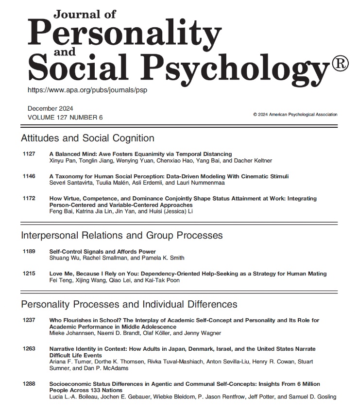 #psychology #socialsciences #AcademicTwitter #psychtwitter #socialpsych
<a href="/SESPcon/">SESP</a>
@socialpsychUk
<a href="/SPSSI_GSC/">SPSSI GSC</a>
<a href="/APAScience/">APA Science</a>
<a href="/centringafrica/">African Psychology</a>
<a href="/SPN_Listserv/">SPN Listserv</a>
<a href="/SPSPnews/">Society for Personality and Social Psychology</a>
<a href="/SASPoutreach/">Society of Australasian Social Psychologists</a>
<a href="/easpinfo/">EASP</a>
<a href="/AASP_AJSP/">Asian Social Psychology</a>
<a href="/PsychScience/">Association for Psychological Science</a>
The December 2024 issue of Journal of Personality &amp; Social Psychology.