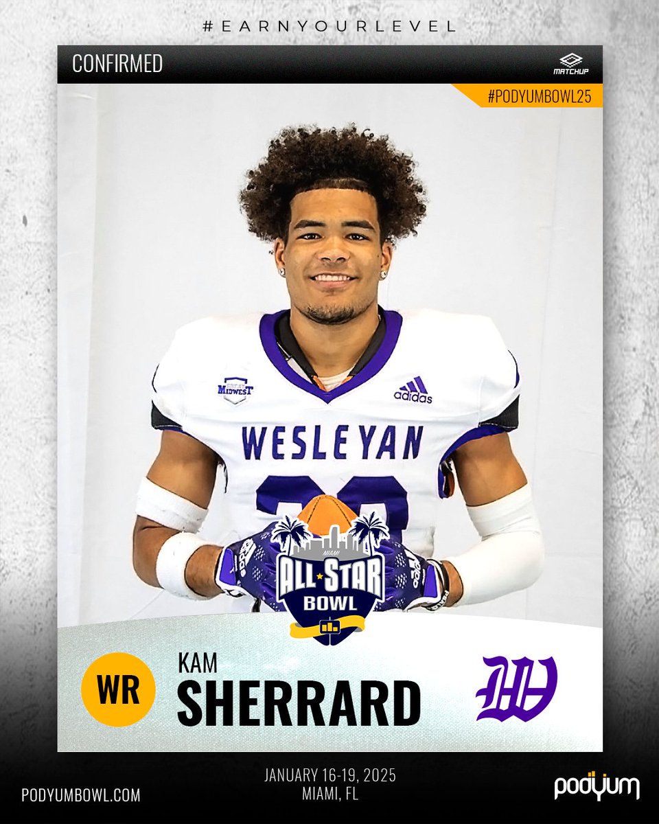 The Podyum All-Star Bowl (@podyumbowl) on Twitter photo 🚨 𝗖𝗢𝗡𝗙𝗜𝗥𝗠𝗘𝗗 🚨
<a href="/SherrardKam/">kam sherrard</a> from <a href="/kwc_football/">Kentucky Wesleyan Football</a> has accepted the invitation to compete at the 2025 Podyum All-Star Bowl! See you in Miami!
podyumbowl.com
#EarnYourLevel #FootballShowcase #ProFootball #NFL #CFL #UFL #ArenaFootball #FootballOverseas 🚨 𝗖𝗢𝗡𝗙𝗜𝗥𝗠𝗘𝗗 🚨
<a href="/SherrardKam/">kam sherrard</a> from <a href="/kwc_football/">Kentucky Wesleyan Football</a> has accepted the invitation to compete at the 2025 Podyum All-Star Bowl! See you in Miami!
podyumbowl.com
#EarnYourLevel #FootballShowcase #ProFootball #NFL #CFL #UFL #ArenaFootball #FootballOverseas