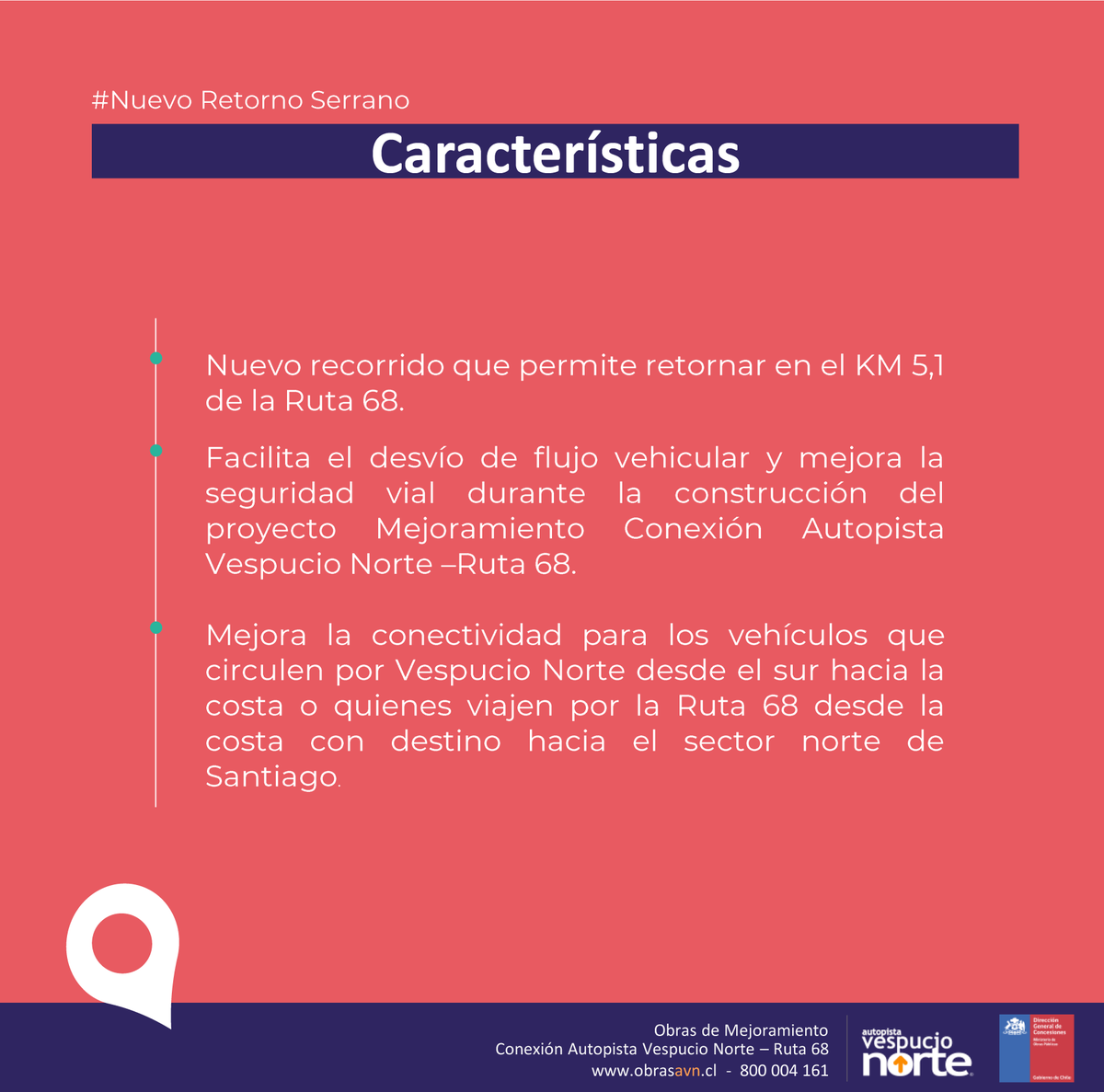 Vespucio_Norte's tweet photo. 🚧#ObrasAVN
ATENCIÓN
Desde el 6 de enero
🚫Cierre de conexiones entre #VespucioNorte y #Ruta68
Utiliza el #NuevoRetornoSerrano para dirigirte a la costa o al norte. Ver nuevos recorridos👇🏻
@mop_chile @TTISantiago @autop68 @radiocarab https://t.co/jlQ1qpoqrE
